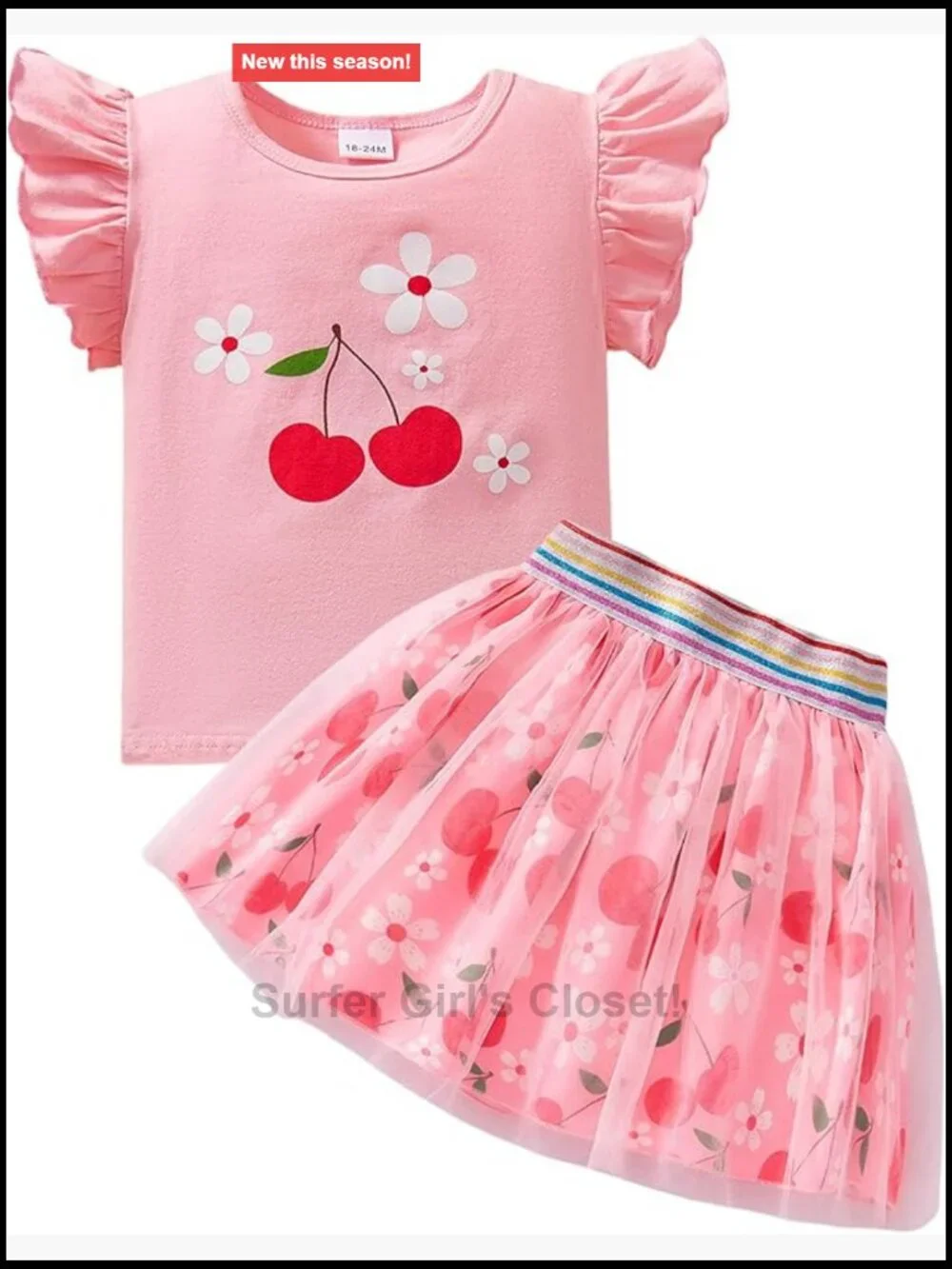 Girls Tulle Skirt Set Two Piece Ruffle Sleeve Tutu Dress Summer Birthday Outfit